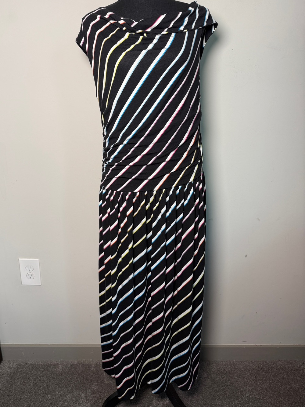 Old Navy x Christopher John Rogers One-Shoulder Rainbow Stripe Maxi Dress Sz L